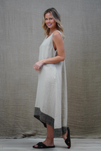 Giovanna Mesh Hem Dress Natural with Black Hem