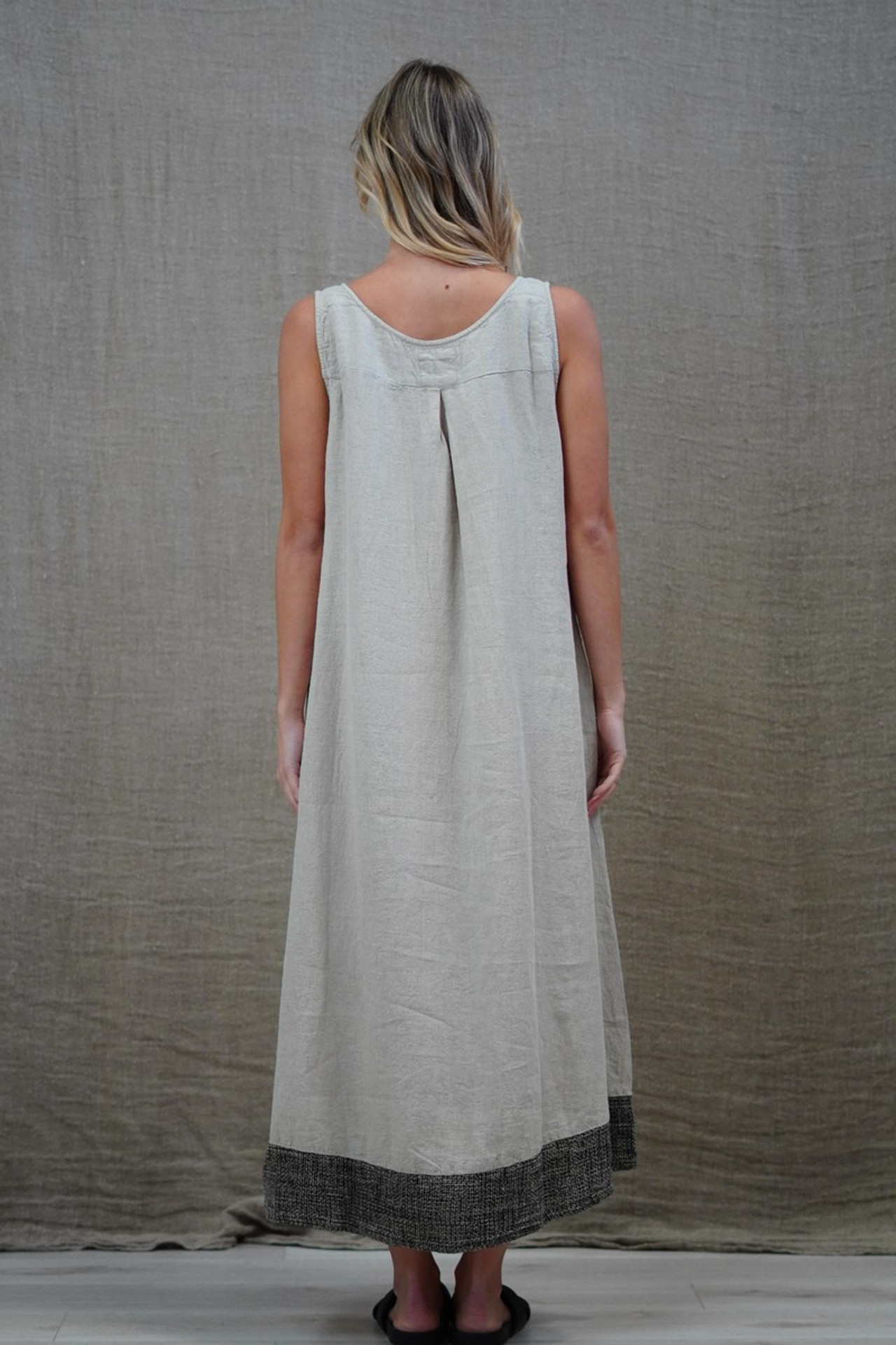 Giovanna Mesh Hem Dress Natural with Black Hem