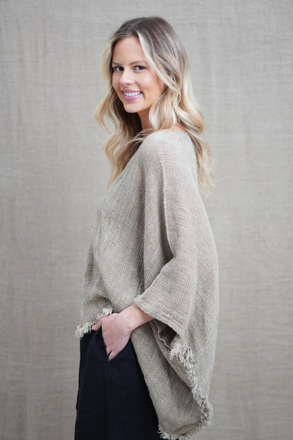 Liza Fringed Poncho Top