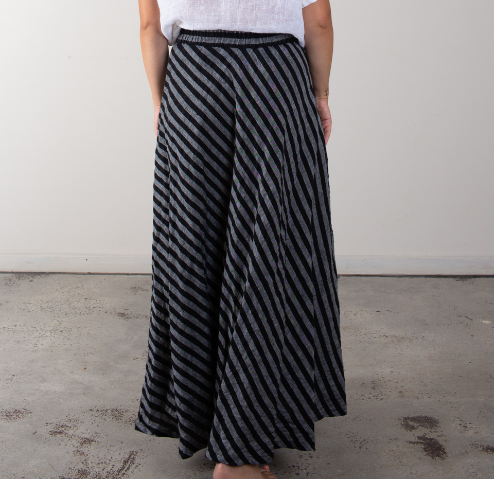 Fine Linen Skirt - in Thin Black Stripe