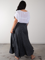 Fine Linen Skirt - in Thin Black Stripe