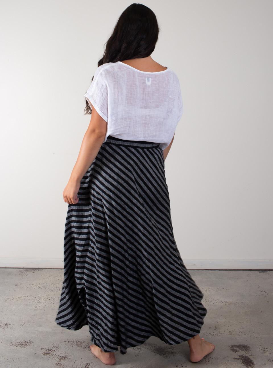 Fine Linen Skirt - in Thin Black Stripe