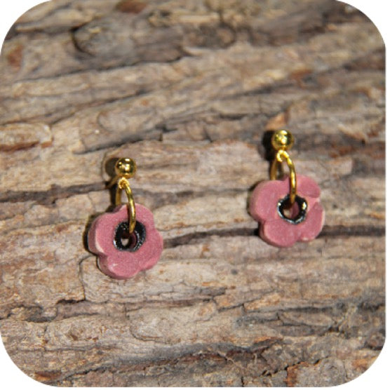 Clay Blossom Petal Earrings – Nature-Inspired with Gold/Silver Loops