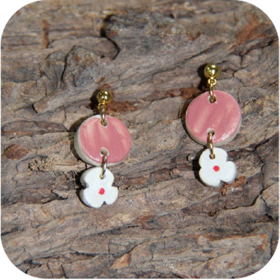 Clay Blossom Petal Earrings – Nature-Inspired with Gold/Silver Loops